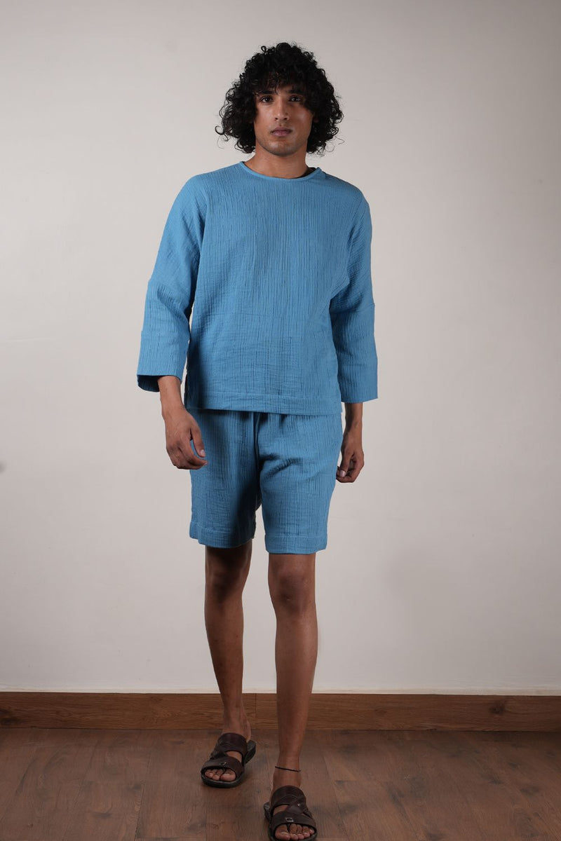 Men's Crush Cotton Blue T-shirt