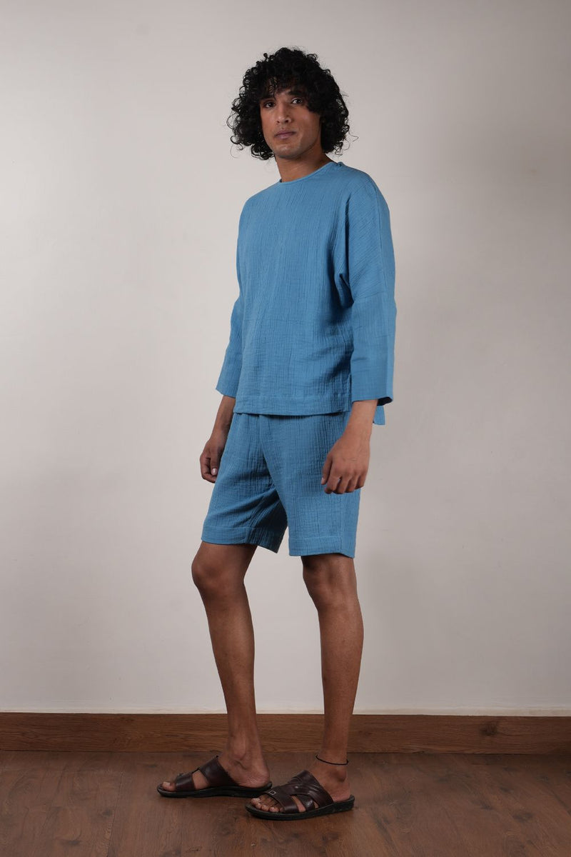 Men's Crush Cotton Blue T-shirt