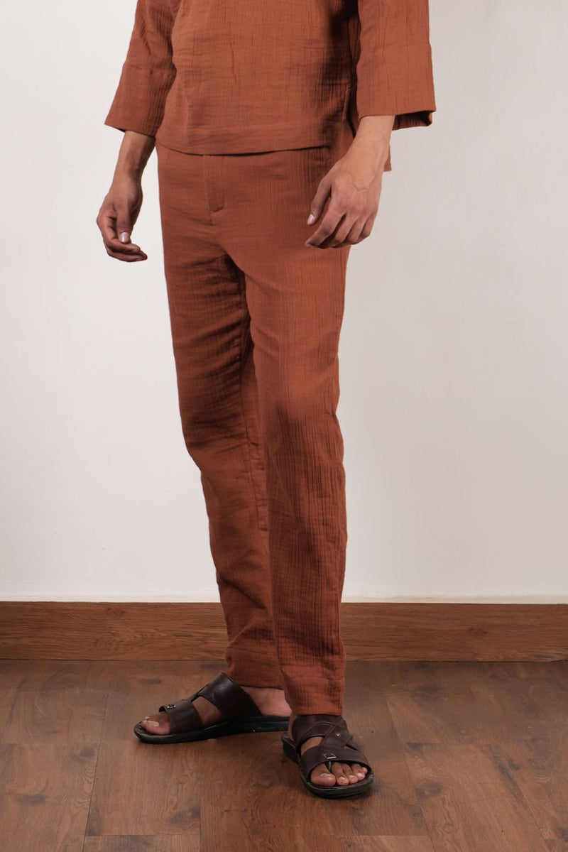 Men's Crush Cotton Brown Pants