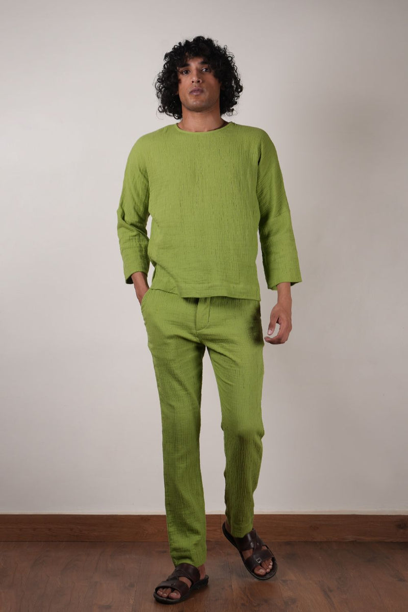 Men's Crush Cotton Green Pants