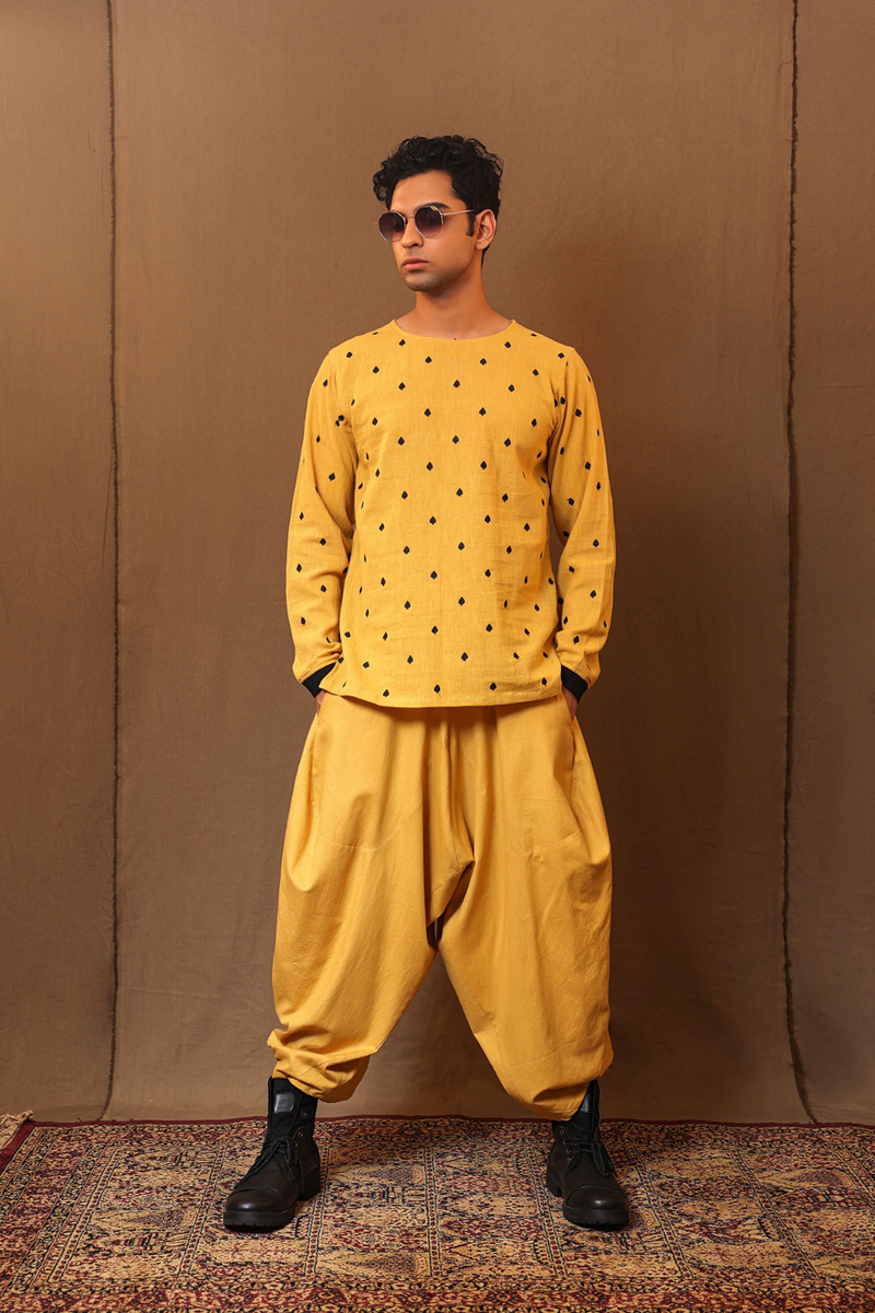 Mustard Spade EMB Kurta Baggy Set (2 PCS)