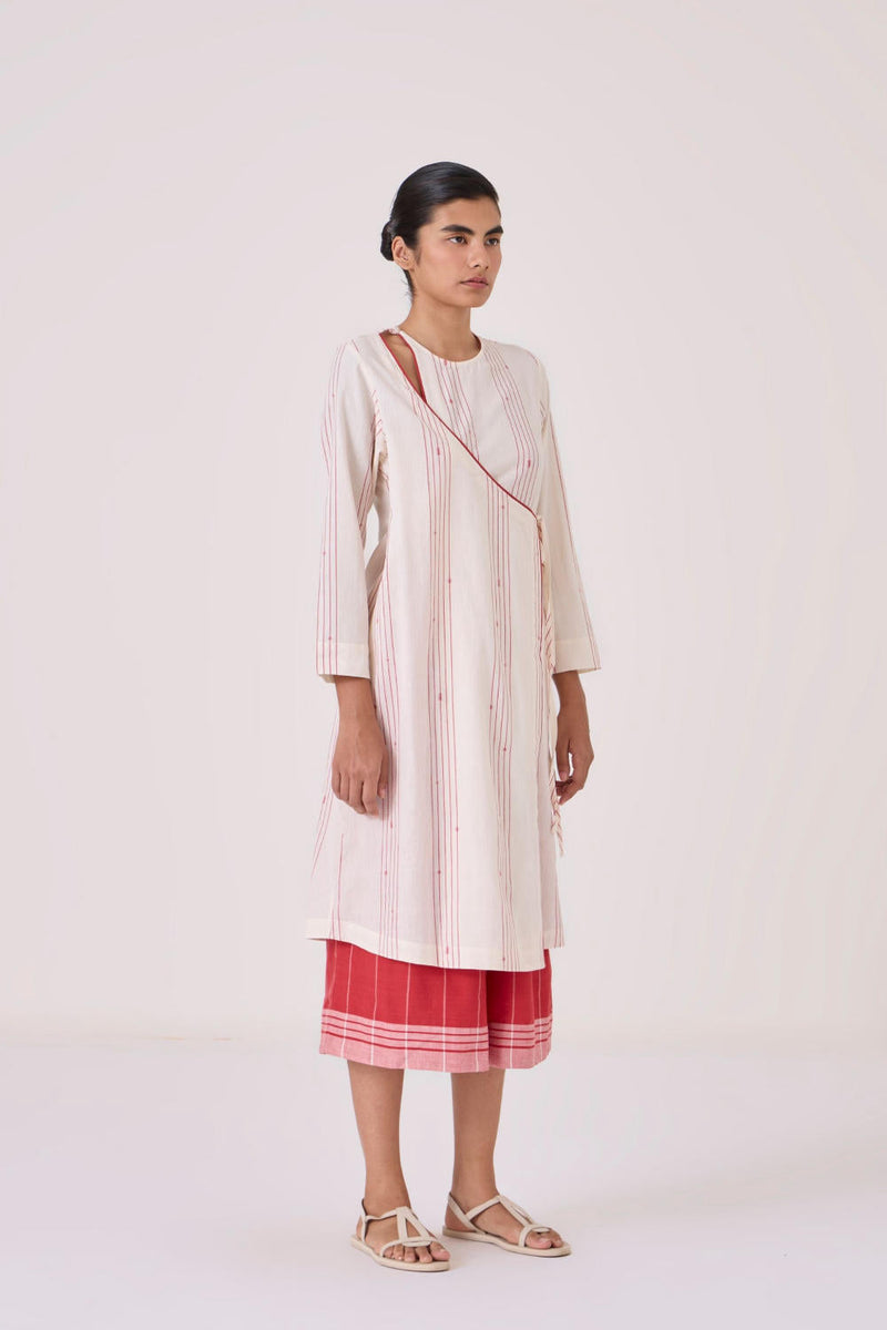 Milovat Red Stripe Wrap Tunic cotton by The Summer House in red color for women Worldwide