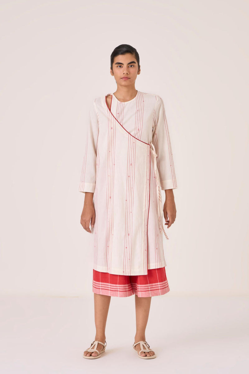 Milovat Red Stripe Wrap Tunic cotton by The Summer House in red color for women Worldwide