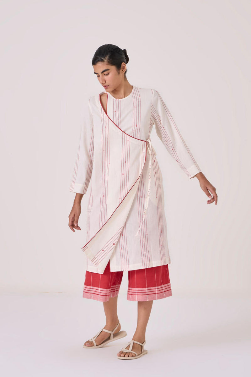Milovat Red Stripe Wrap Tunic cotton by The Summer House in red color for women Worldwide