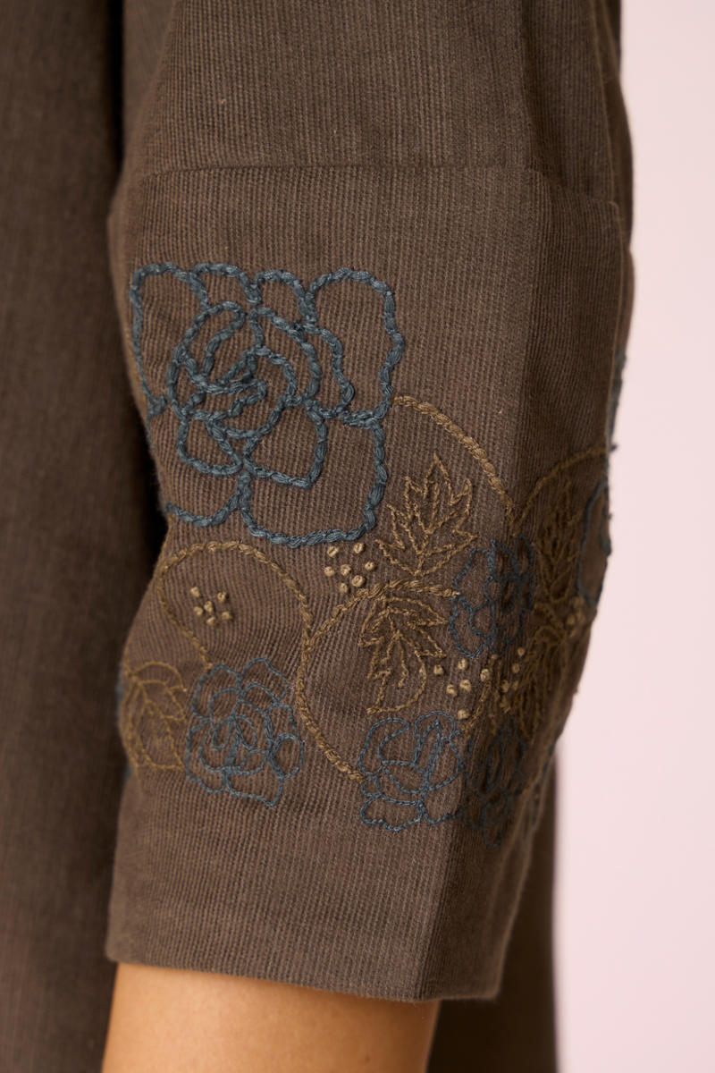 Mir Olive Needlecord Embroidered Dress cotton by The Summer House in olive color for women Worldwide