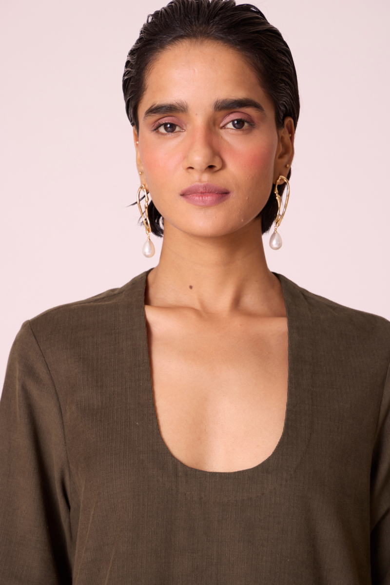 Mir Olive Needlecord Embroidered Dress cotton by The Summer House in olive color for women Worldwide