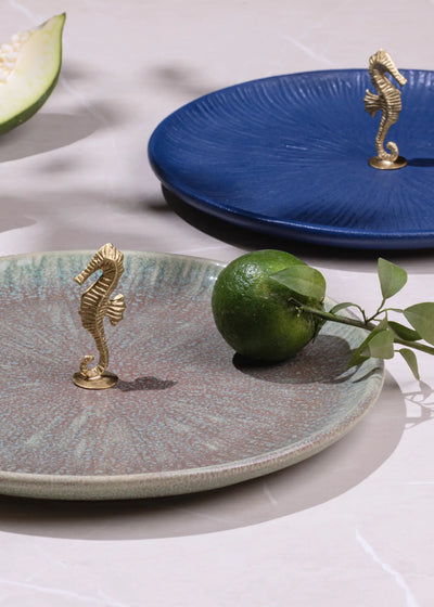 Mirissa Brass & Ceramic Platter - Blue