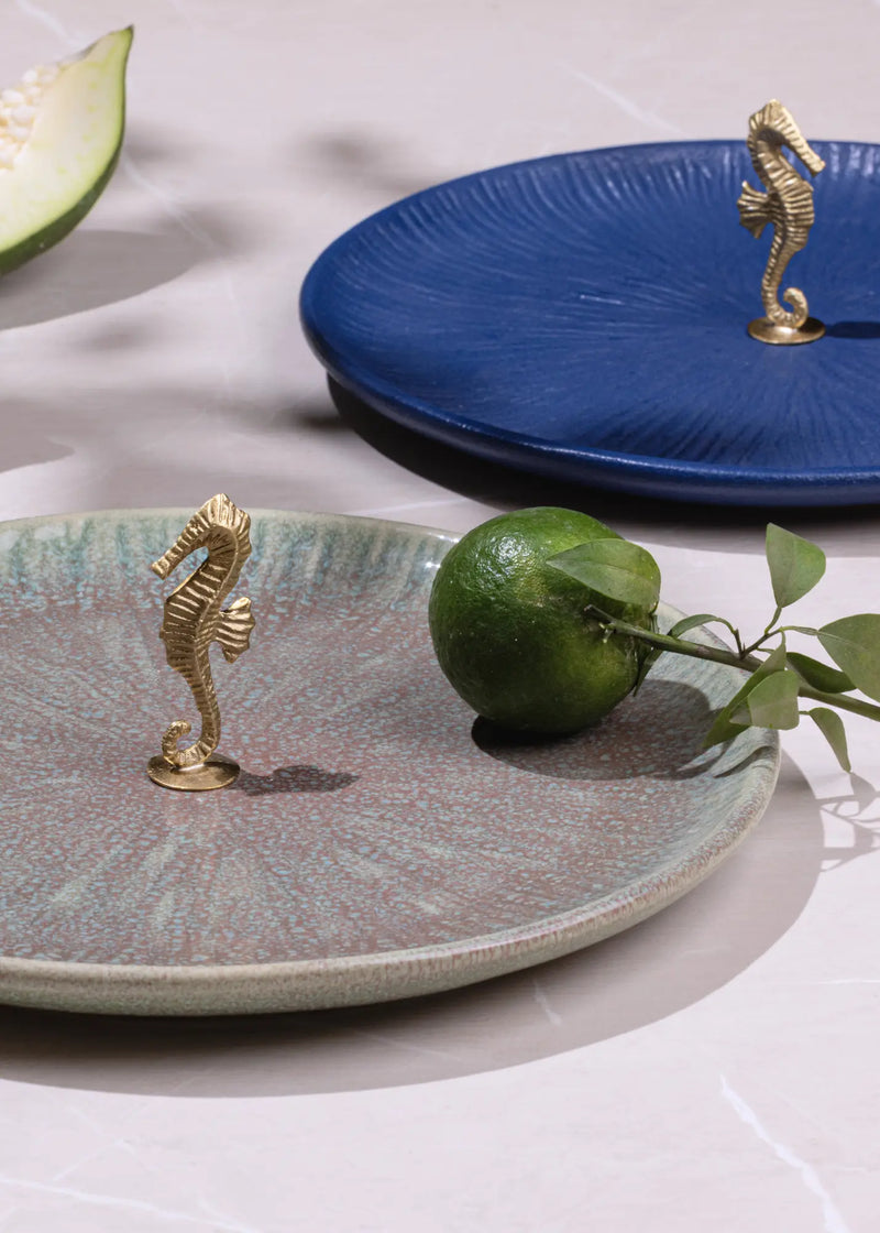 Mirissa Brass & Ceramic Platter - Blue linen by Gado Living for Worldwide