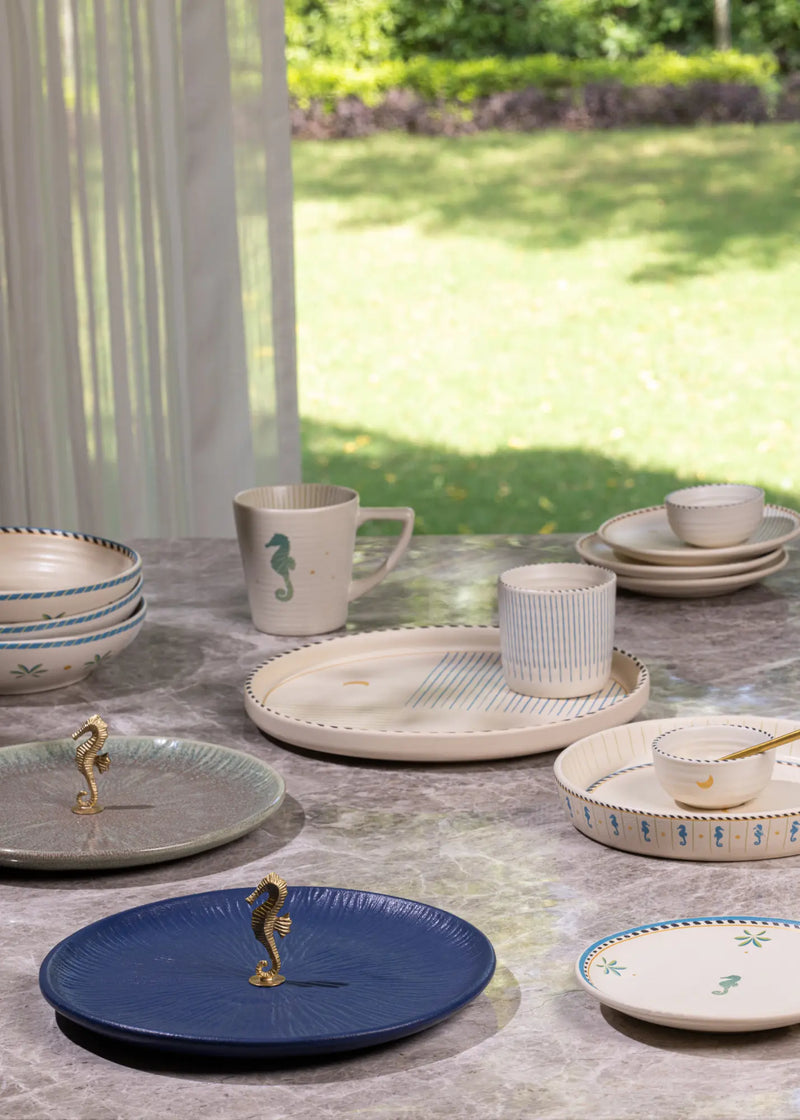Mirissa Brass & Ceramic Platter - Blue linen by Gado Living for Worldwide