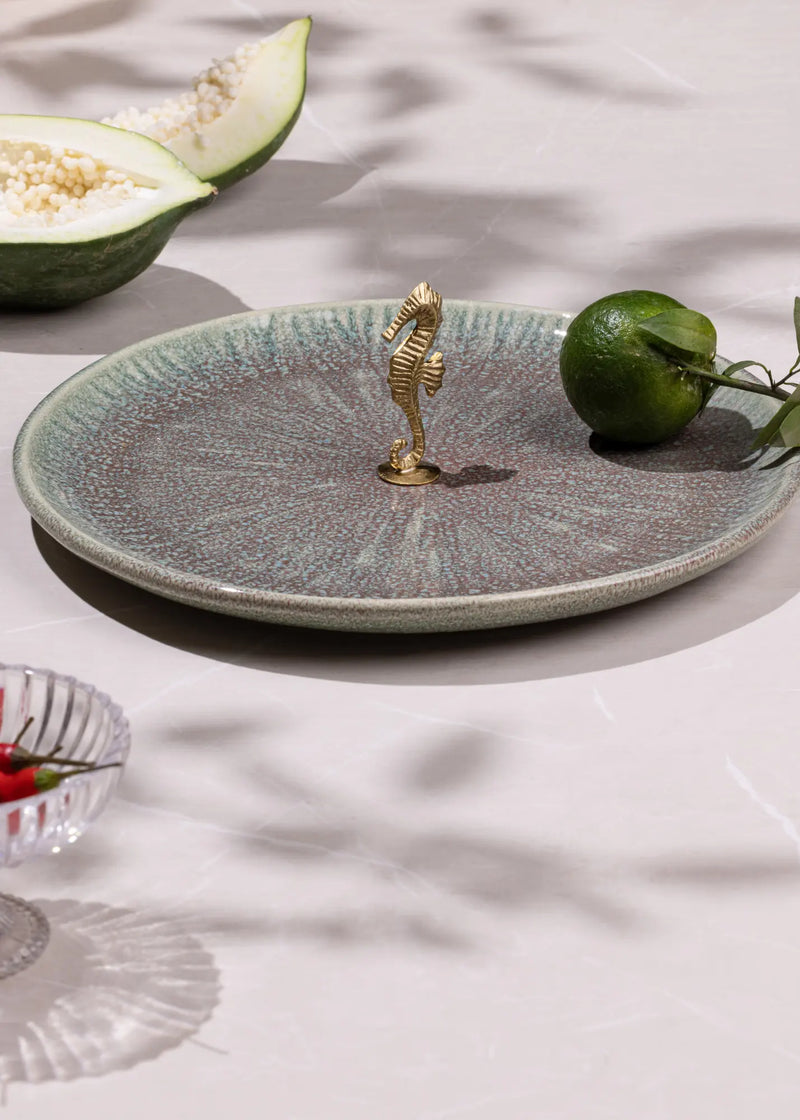 Mirissa Brass & Ceramic Platter - Green linen by Gado Living for Worldwide