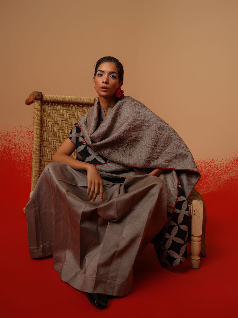 Mist Scarf-Grey + Black + Red mysore silk scarf by Stoique in grey, black, red for women Worldwide