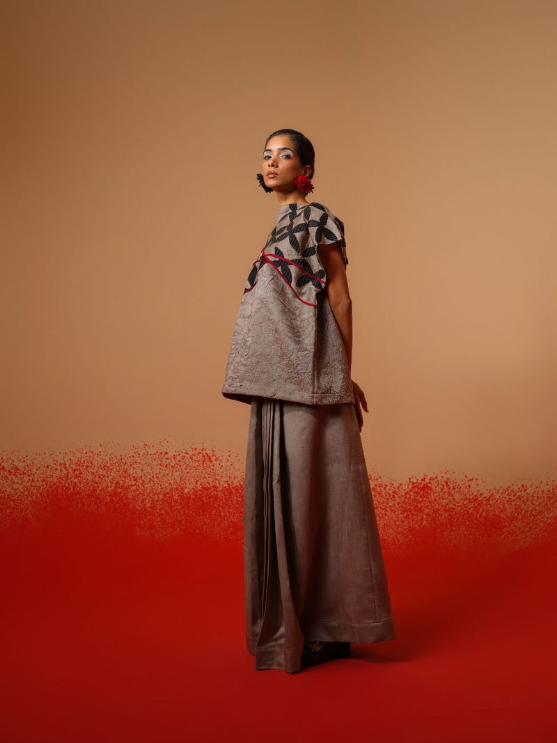 Mist Skirt-Grey mysore silk skirts by Stoique in grey for women Worldwide