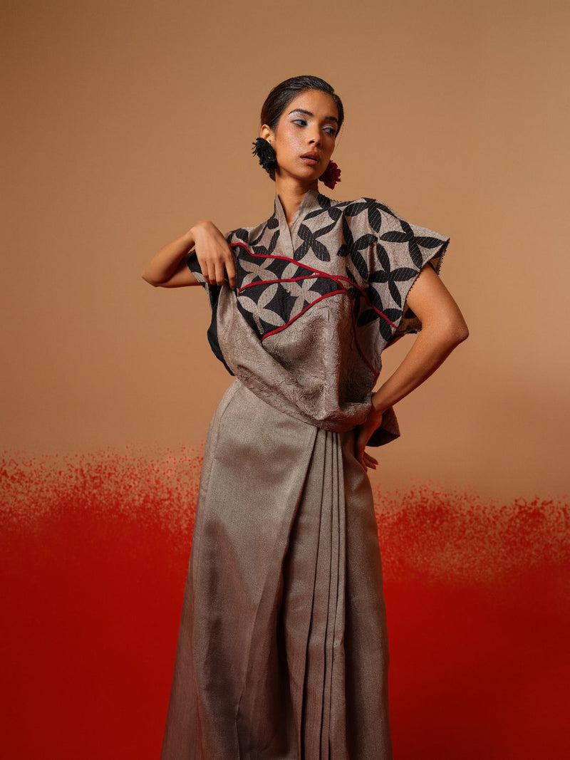 Mist Skirt-Grey mysore silk skirts by Stoique in grey for women Worldwide