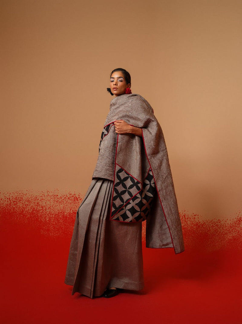 Mist Skirt-Grey mysore silk skirts by Stoique in grey for women Worldwide