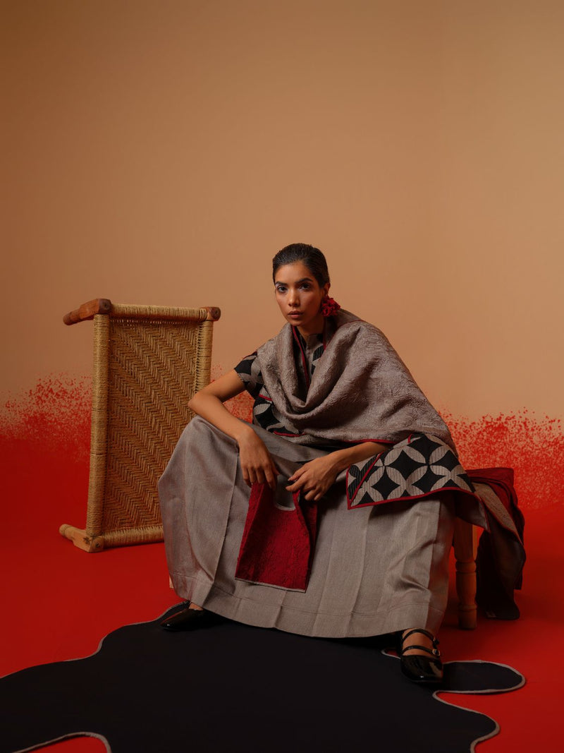 Mist Skirt-Grey mysore silk skirts by Stoique in grey for women Worldwide