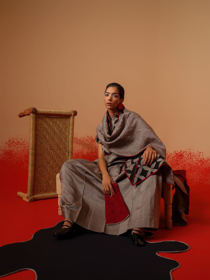 Mist Skirt-Grey mysore silk skirts by Stoique in grey for women Worldwide