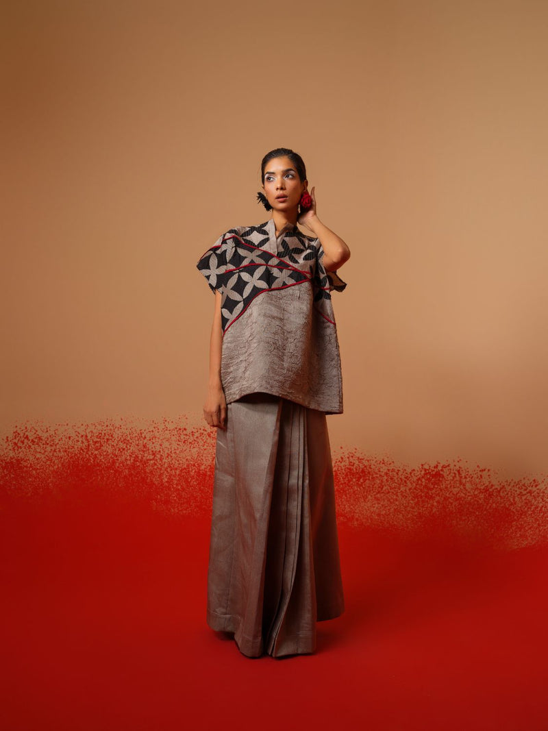 Mist Top-Grey + Black + Red mysore silk tops and shirts by Stoique in grey, black, red for women Worldwide