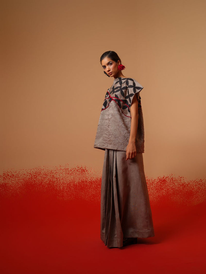 Mist Top-Grey + Black + Red mysore silk tops and shirts by Stoique in grey, black, red for women Worldwide