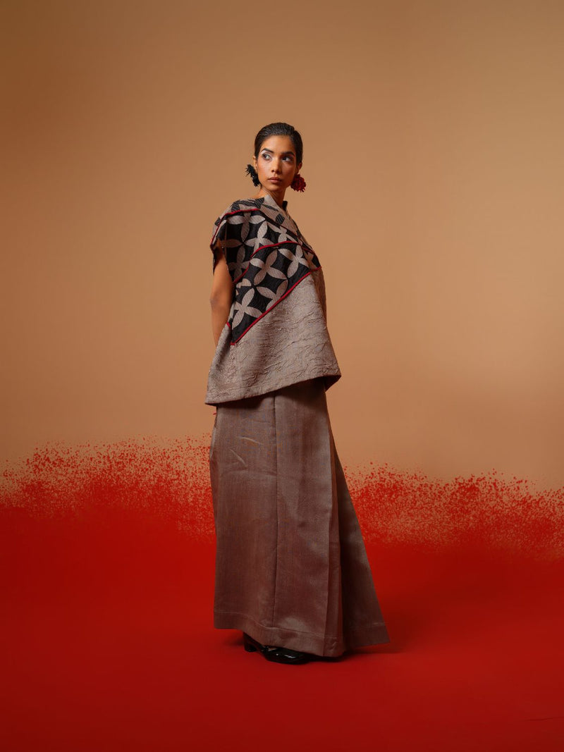 Mist Top-Grey + Black + Red mysore silk tops and shirts by Stoique in grey, black, red for women Worldwide