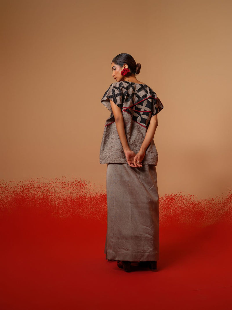 Mist Top-Grey + Black + Red mysore silk tops and shirts by Stoique in grey, black, red for women Worldwide