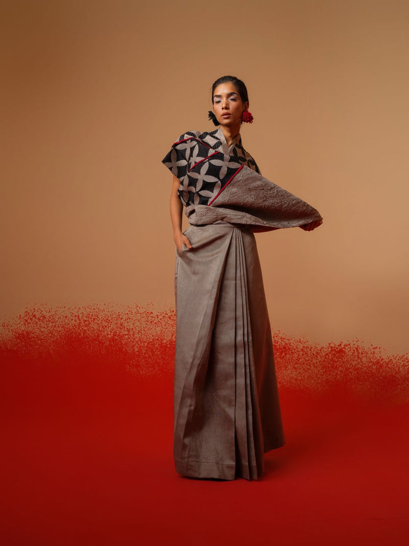 Mist Top-Grey + Black + Red mysore silk tops and shirts by Stoique in grey, black, red for women Worldwide