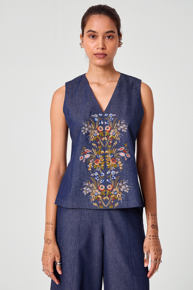 Mithil Embroidered Denim Top