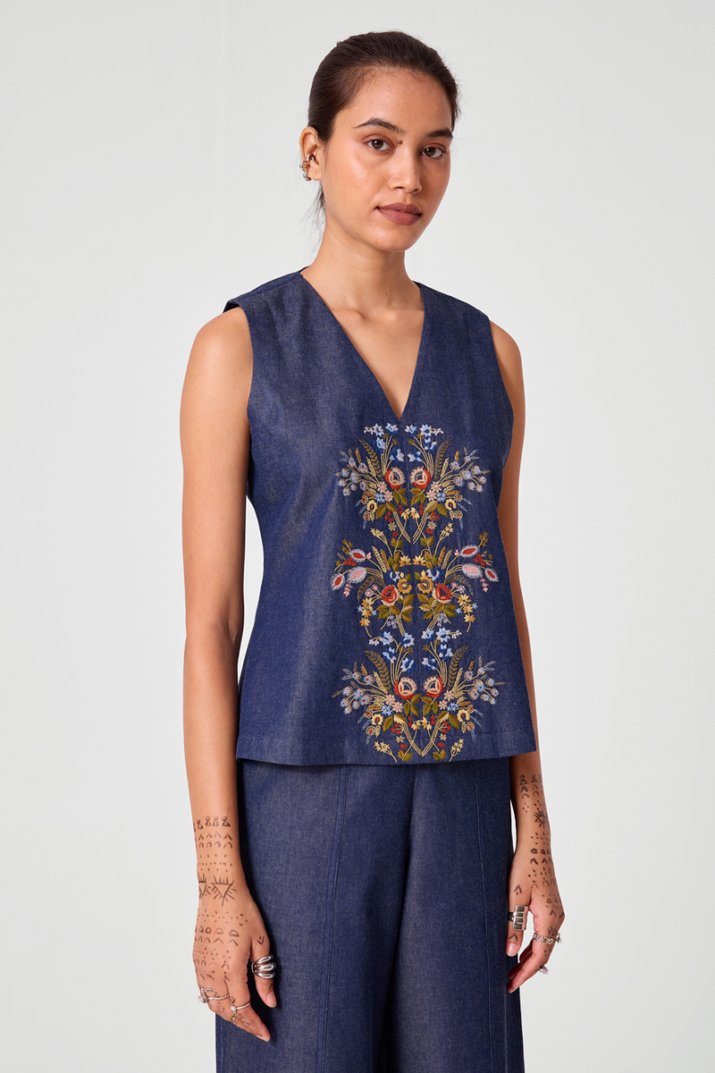 Mithil Embroidered Denim Top