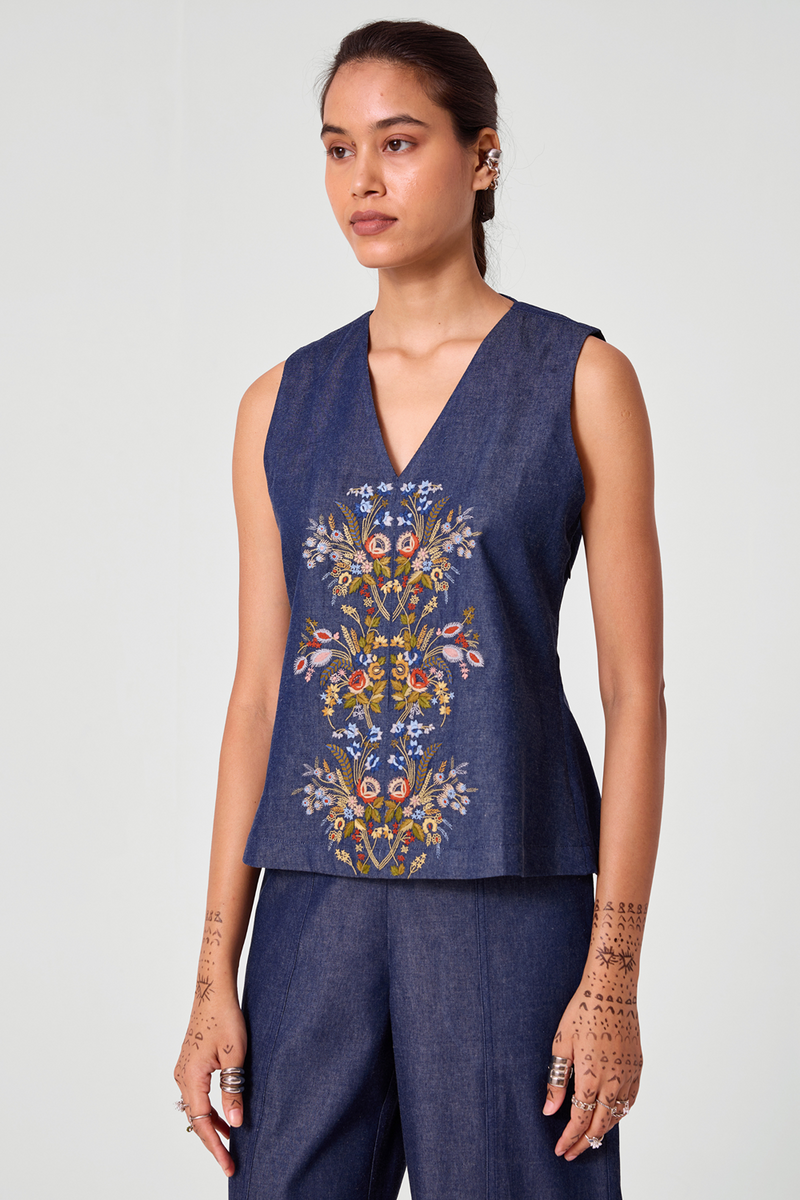 Mithil Embroidered Denim Top