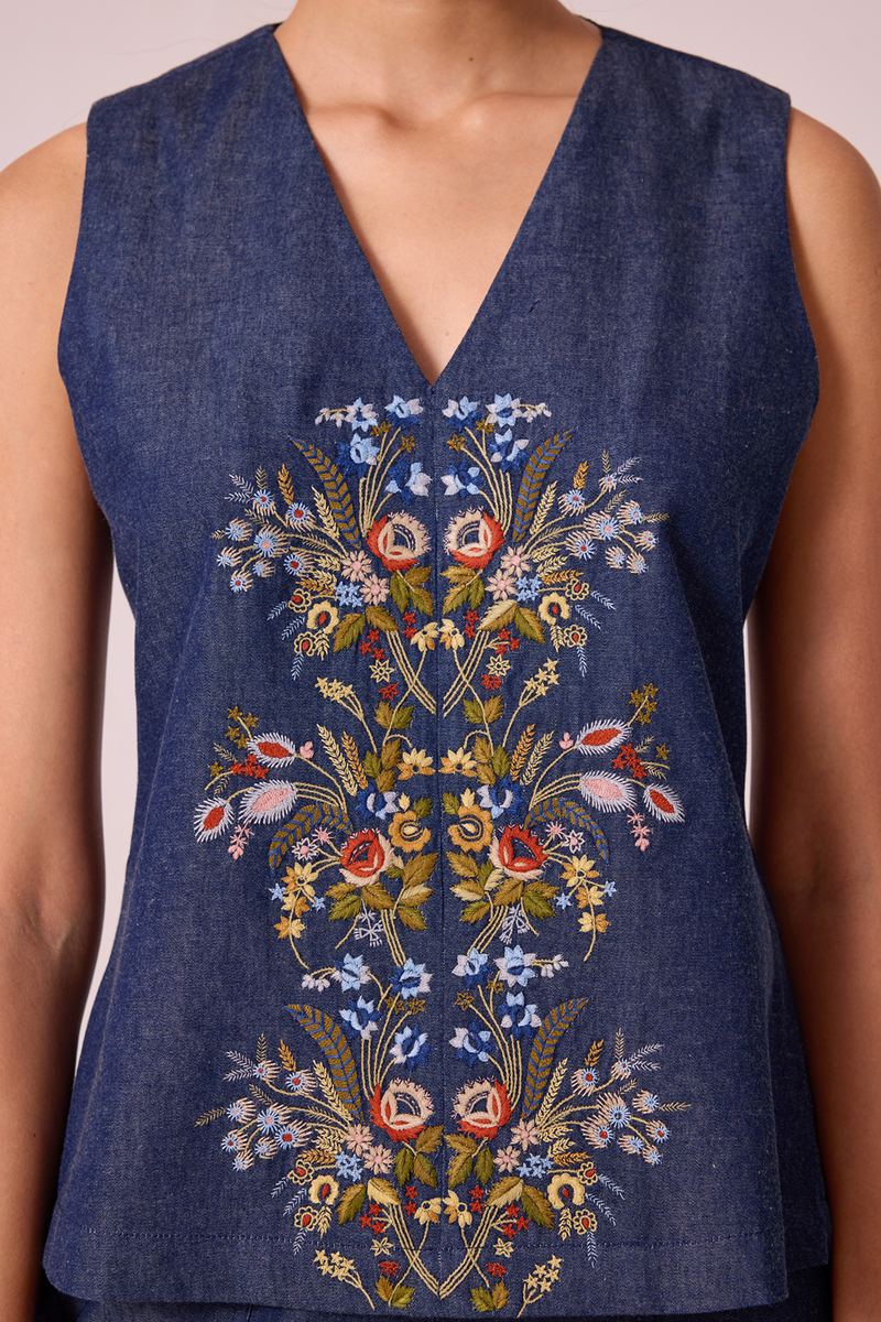 Mithil Embroidered Denim Top