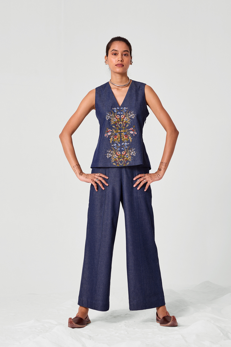 Mithil Embroidered Denim Top
