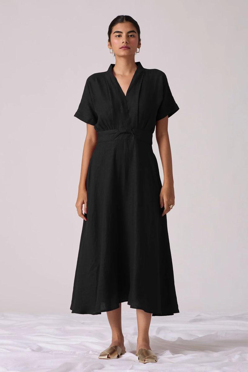 Miyake Noir Dress linen dress by The Summer House in black for women Worldwide