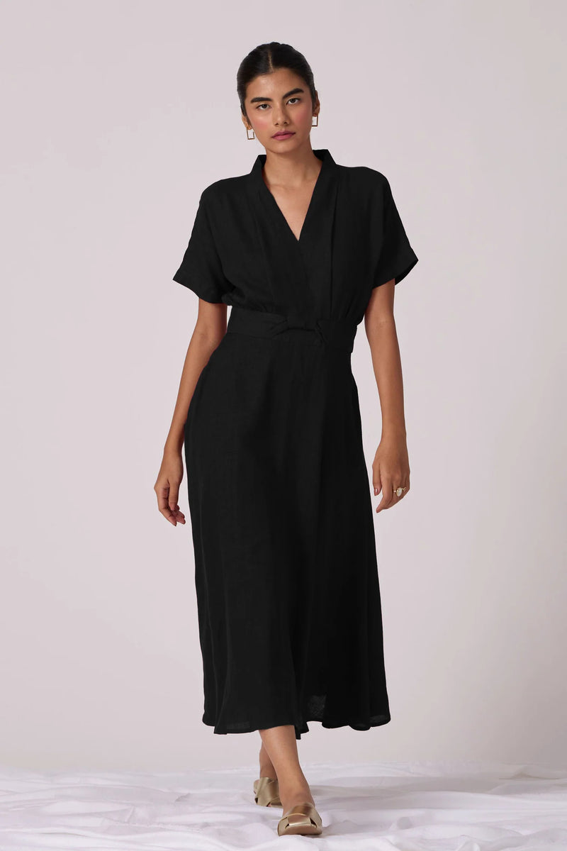 Miyake Noir Dress linen dress by The Summer House in black for women Worldwide