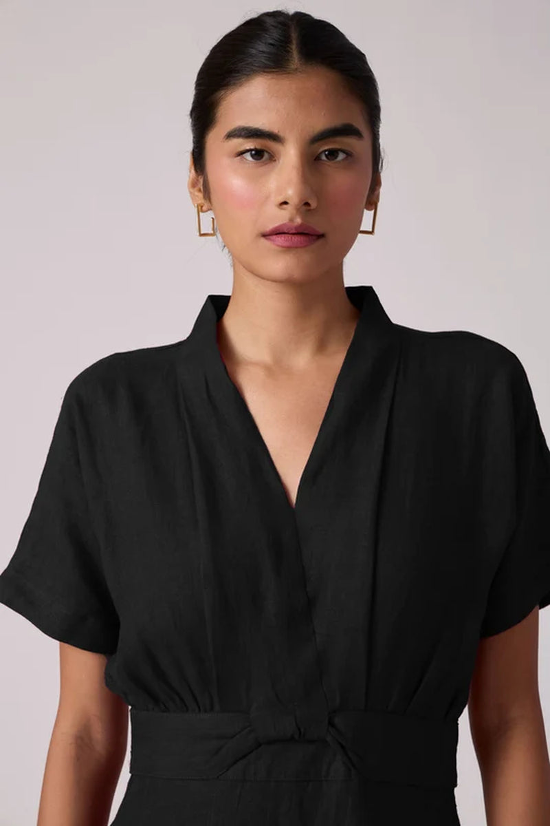 Miyake Noir Dress linen dress by The Summer House in black for women Worldwide