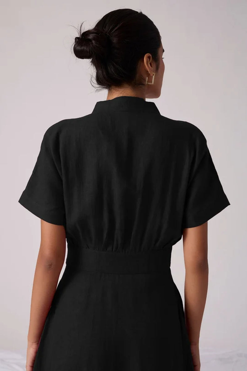 Miyake Noir Dress linen dress by The Summer House in black for women Worldwide