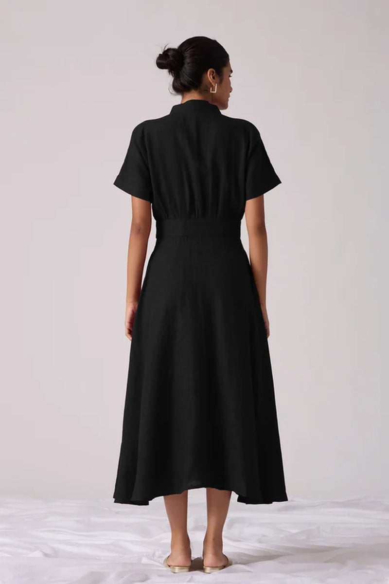 Miyake Noir Dress linen dress by The Summer House in black for women Worldwide
