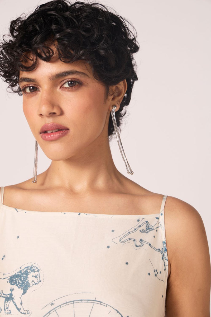 Mizar Zodiac Print Handwoven Dress chanderi by The Summer House in white color for women Worldwide