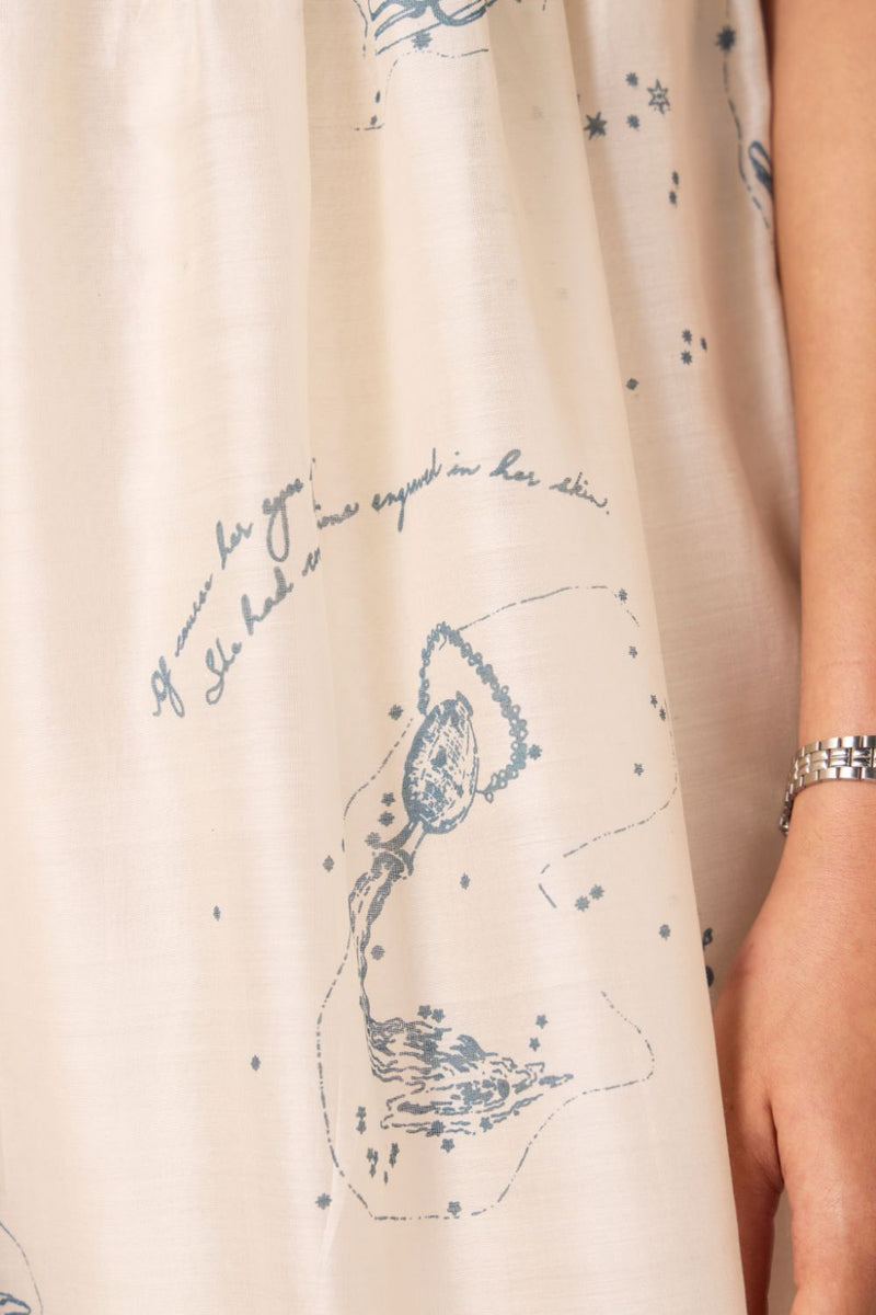 Mizar Zodiac Print Handwoven Dress chanderi by The Summer House in white color for women Worldwide