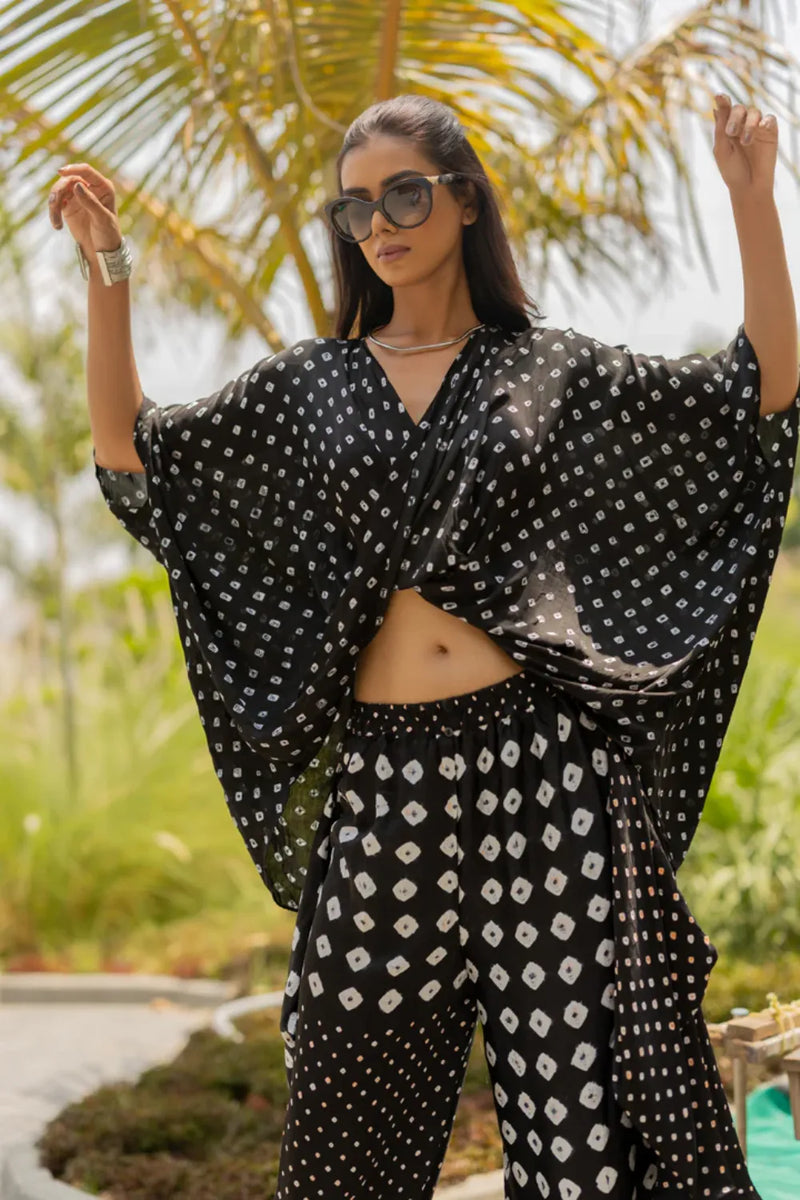 MOD DOTS TWIST TOP-BLACK silk by Dyelogue in black color for women Worldwide