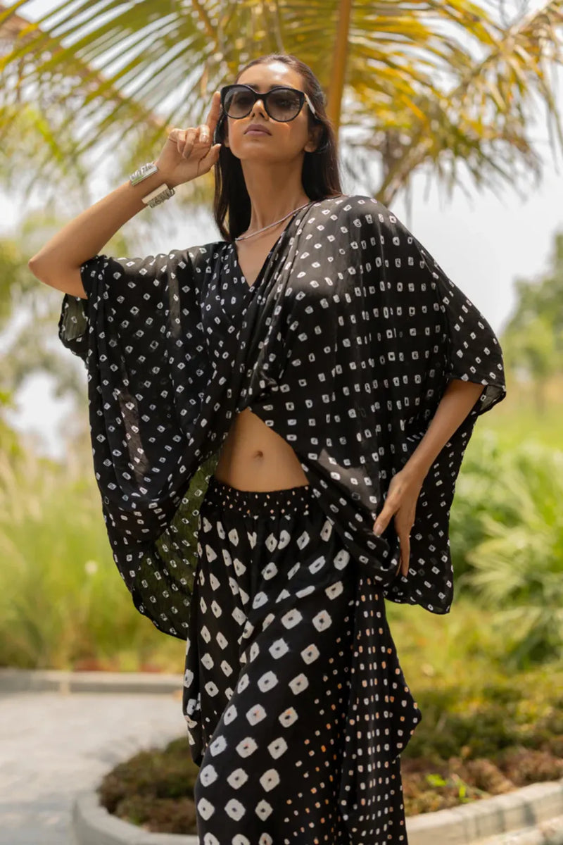 MOD DOTS TWIST TOP-BLACK silk by Dyelogue in black color for women Worldwide