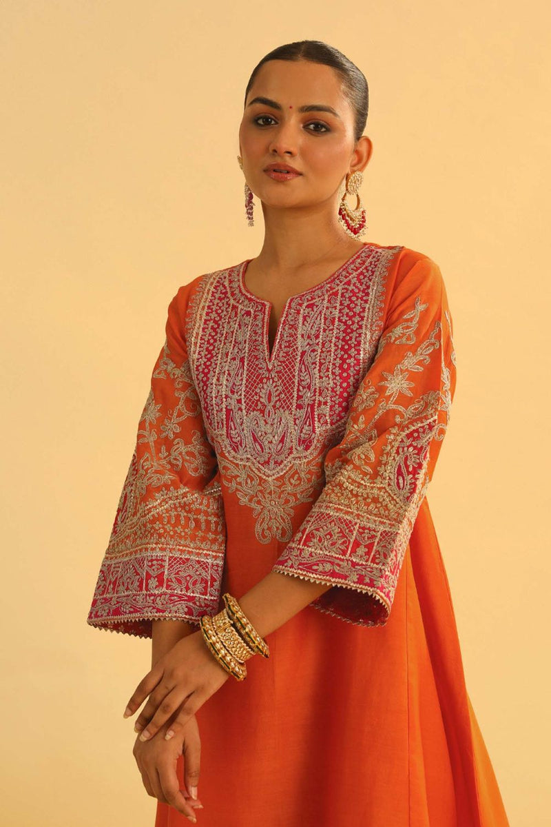 Mohsina Chauga with Salwar-Orange silk by SHEETAL BATRA in orange color for women Worldwide