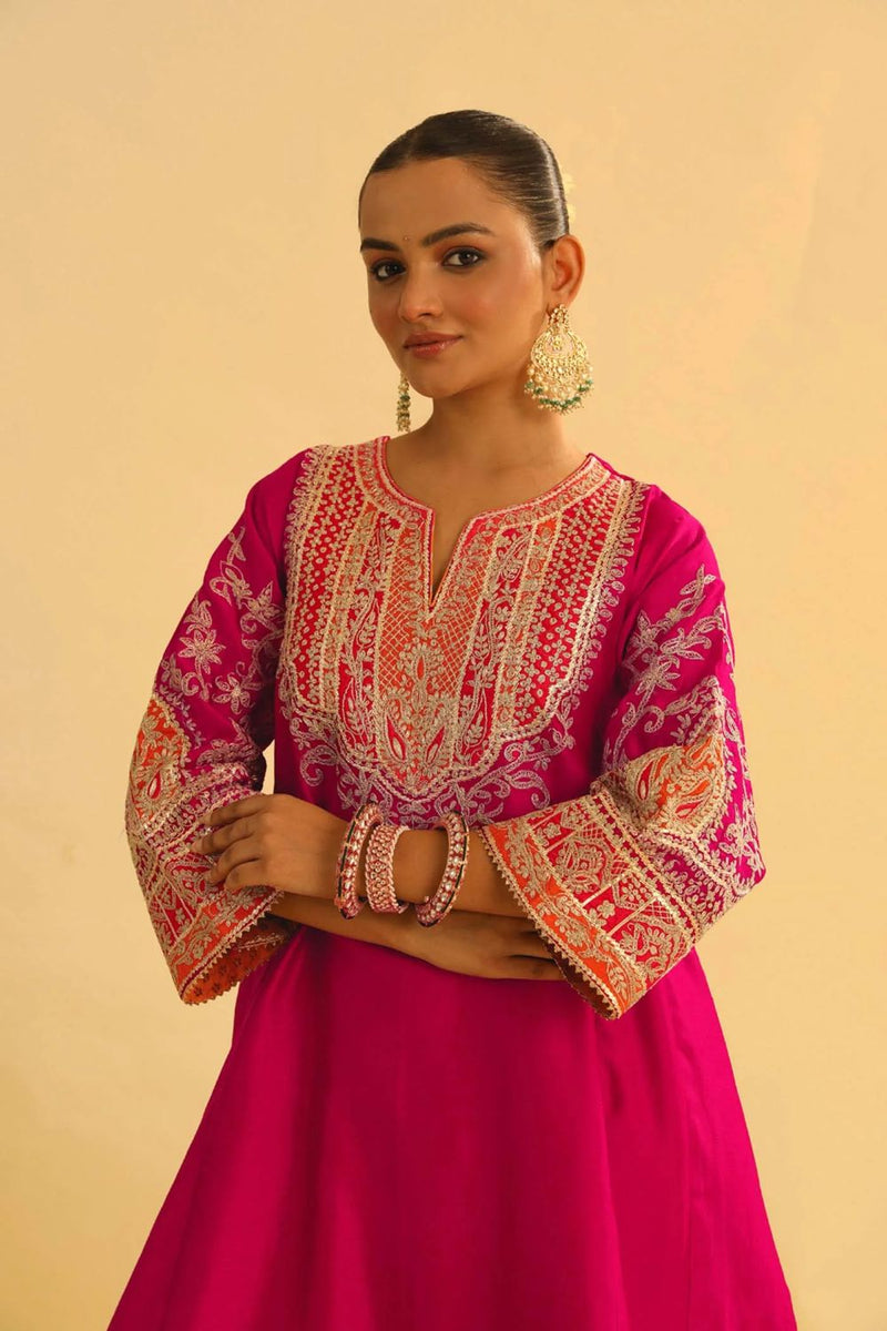 Mohsina Chauga with Salwar-Hotpink silk by SHEETAL BATRA in pink color for women Worldwide