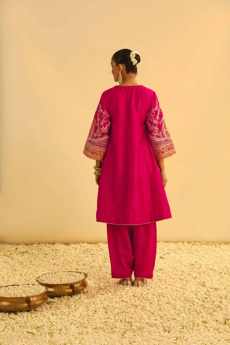 Mohsina Chauga with Salwar-Hotpink silk by SHEETAL BATRA in pink color for women Worldwide