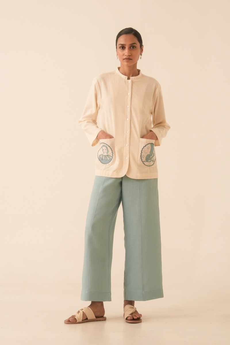 Moira Blue Linen Pants all linen by The Summer House for women Worldwide