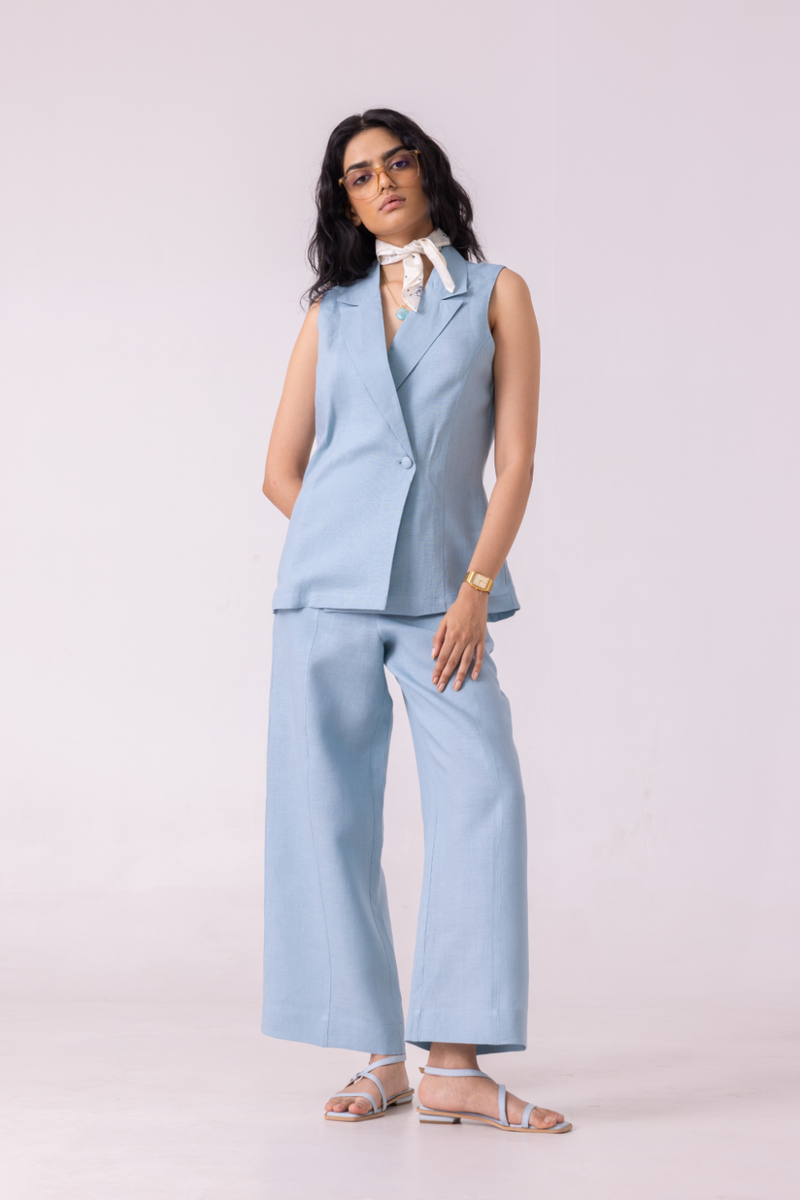 Moira Blue Linen Pants all linen by The Summer House for women Worldwide