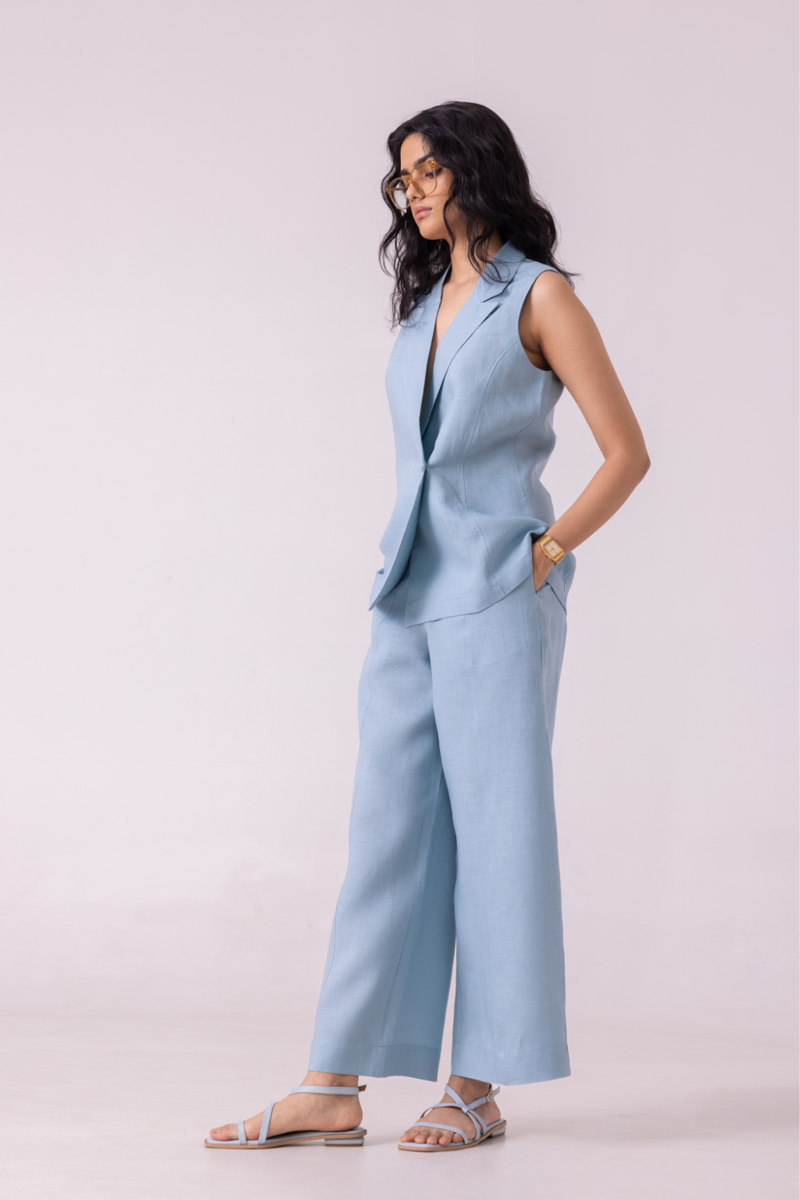 Moira Blue Linen Pants all linen by The Summer House for women Worldwide