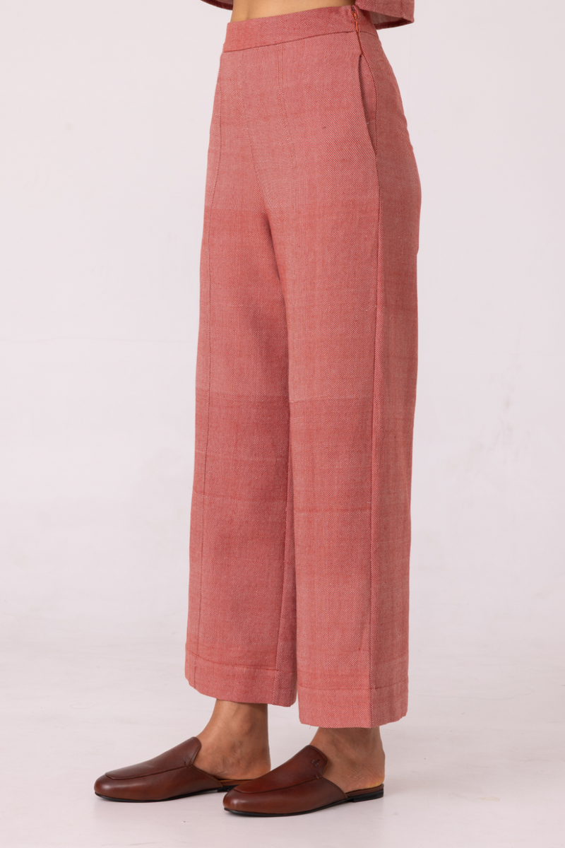 Moira Red Handwoven Denim Pants cotton by The Summer House for women Worldwide