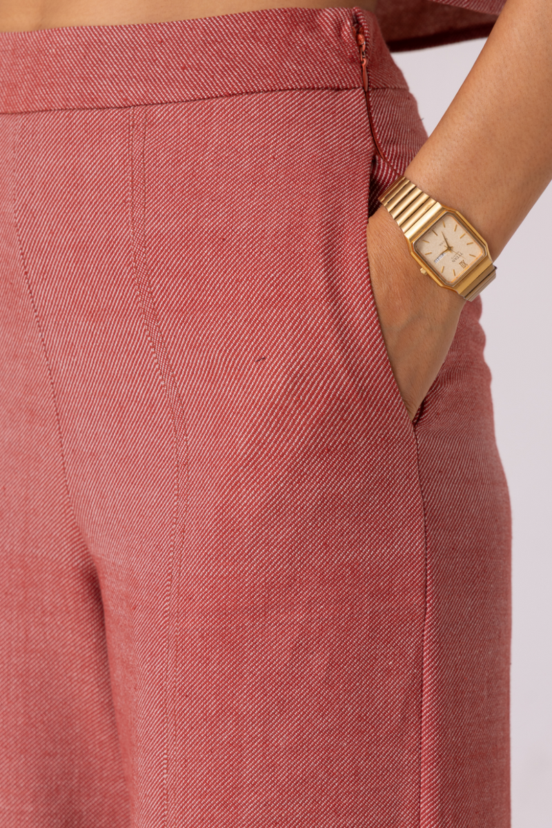 Moira Red Handwoven Denim Pants cotton by The Summer House for women Worldwide