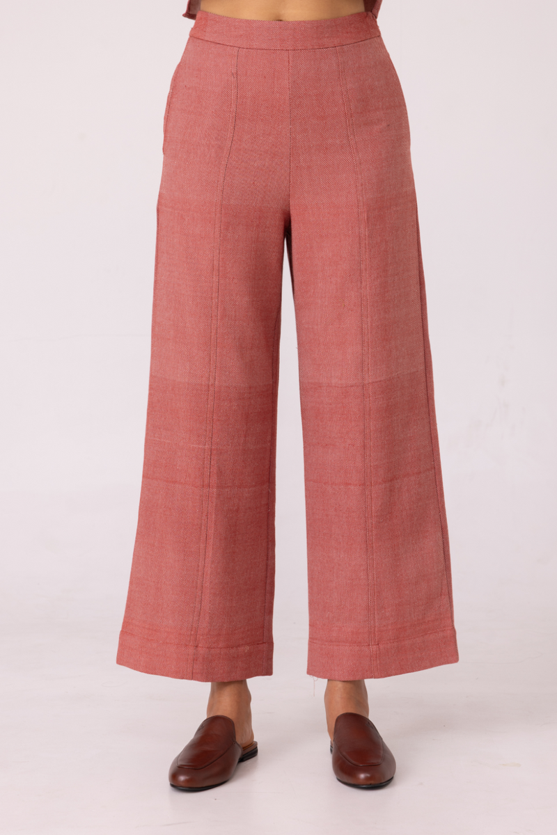 Moira Red Handwoven Denim Pants cotton by The Summer House for women Worldwide