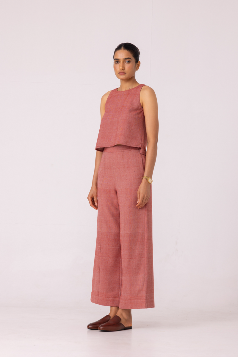 Moira Red Handwoven Denim Pants cotton by The Summer House for women Worldwide