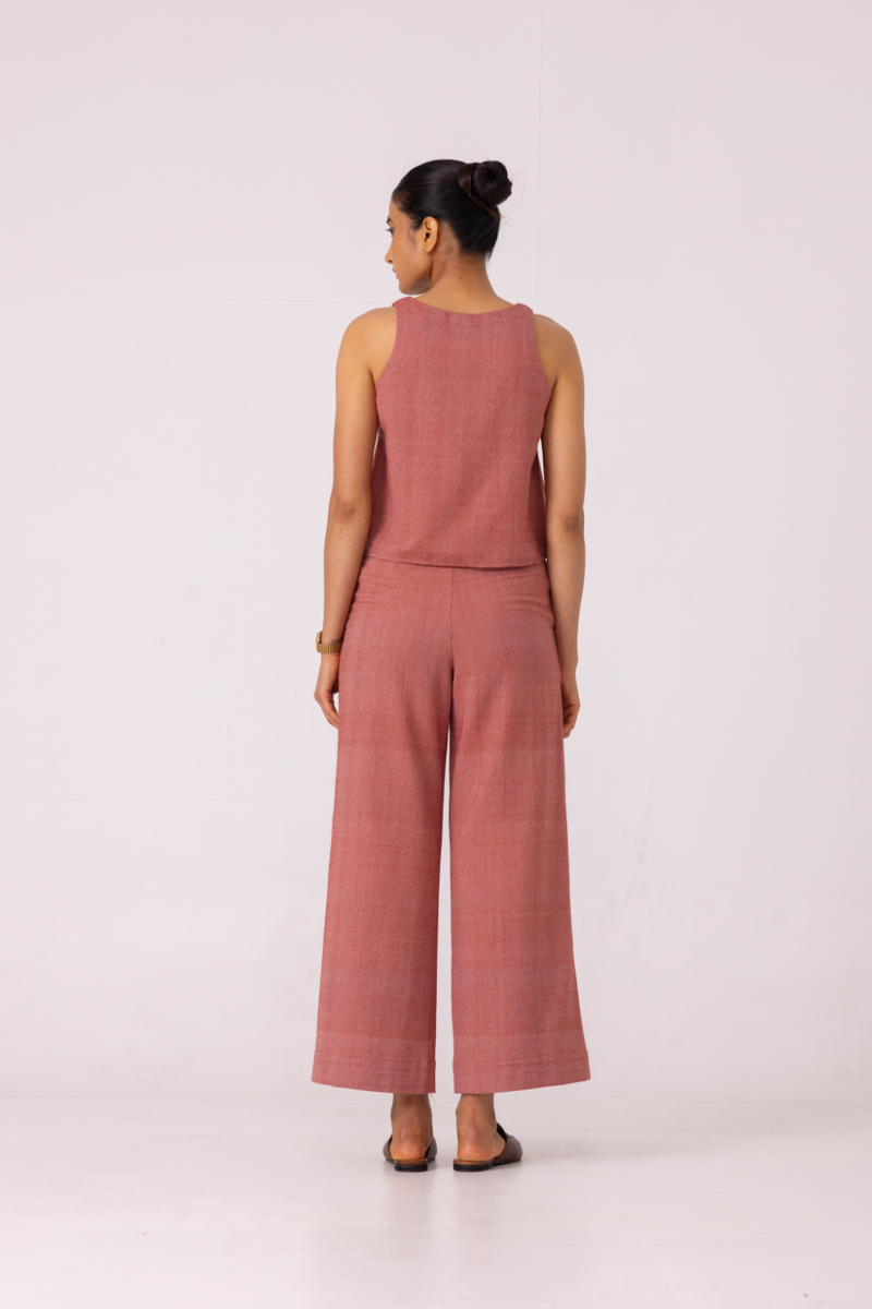 Moira Red Handwoven Denim Pants cotton by The Summer House for women Worldwide